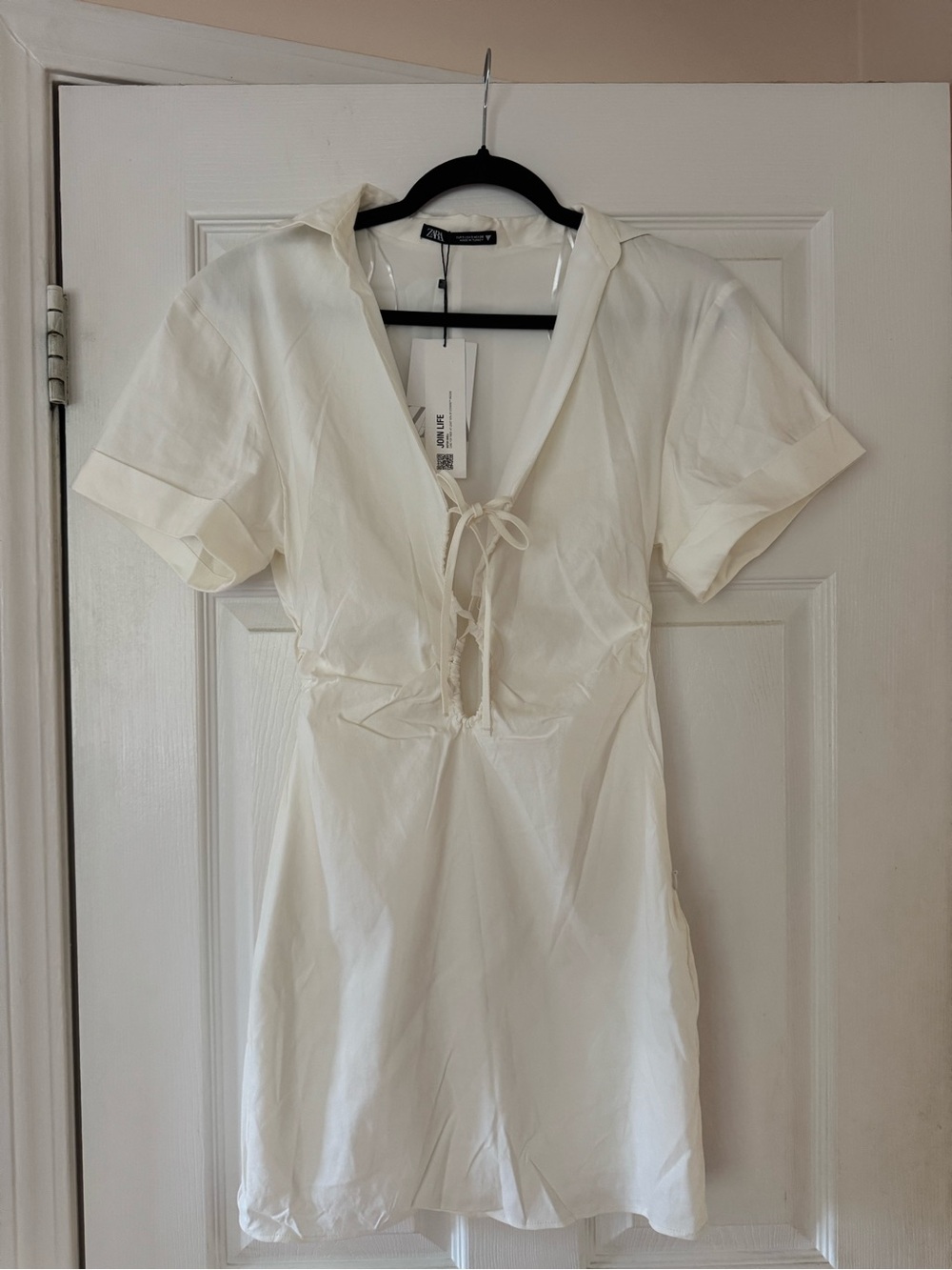 Zara White Drawstring Mini Dress - Picture 2 of 3